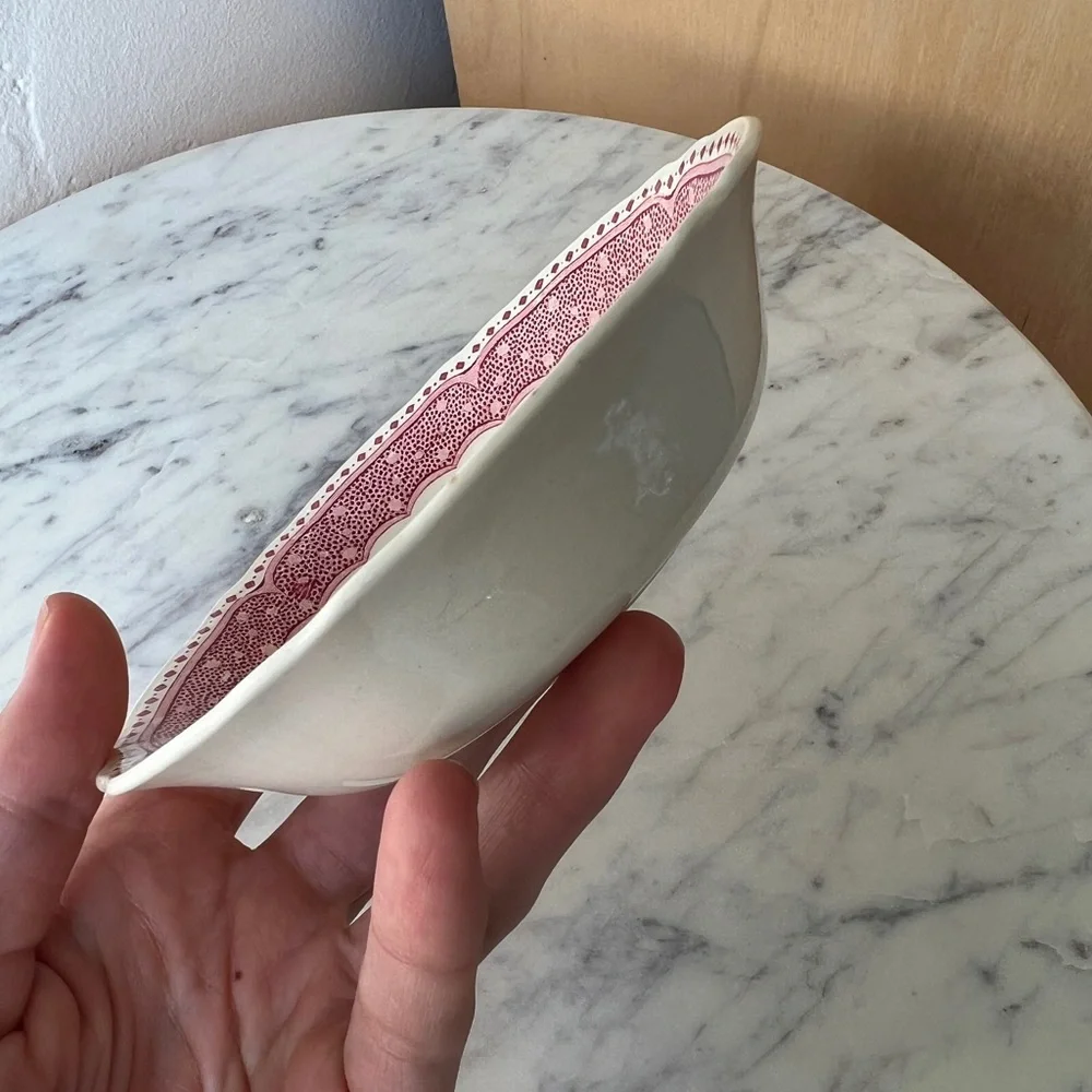 Avon Grindley England small earthenware bowl red white pink vintage
